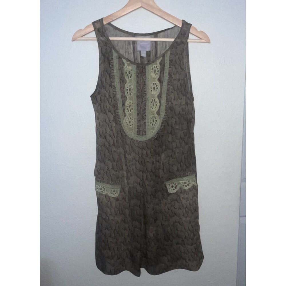 Aryn K ANTHROPOLOGIE Sheer Embroidered Dress Side Zipper Women’s Size M Summer